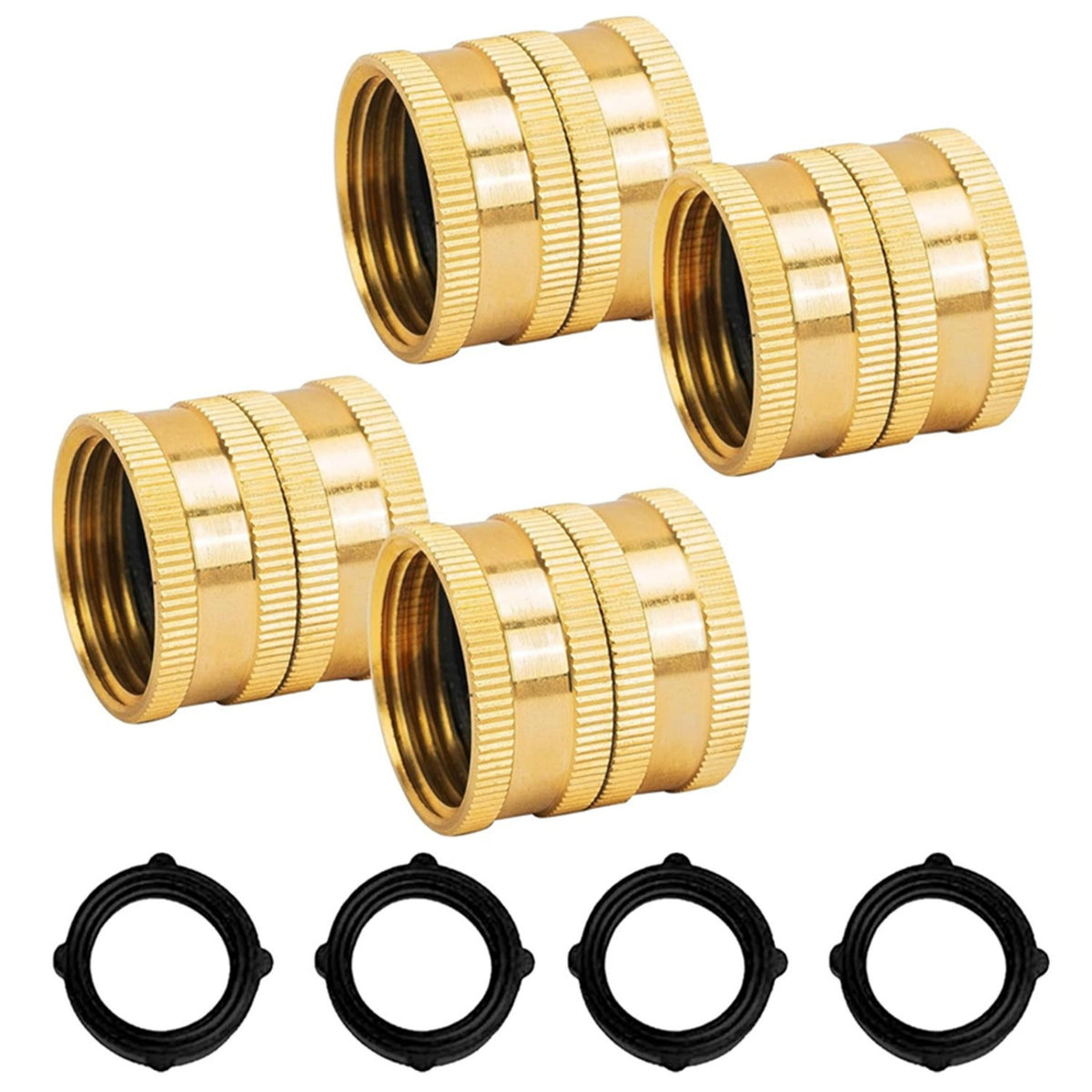 4 Pieces Knurled Brass Hose Connector with Washers Straight Female Hose Coupling Long-Lasting Hardware Strong for Gardeners, Homeowners
