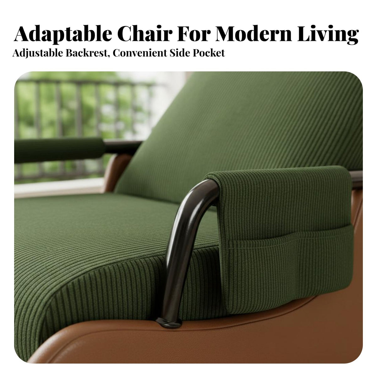Space-Saving Adjustable Recliner Rocker Ergonomic Design Rocking Chair Easy Assembly Single Seating Armrest Storage for Readers, Homeowners, Bedroom, Balcony, Relaxation, Reading