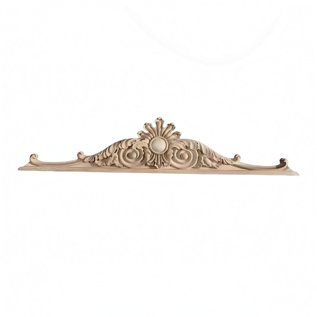 Scrolling Leaf Detail Carved Wood Applique Unfinished Vintage Floral Applique Unpainted Floral Wood Ornament Classic Style for Cabinet Tops, Door Headers, Decorative Woodwork