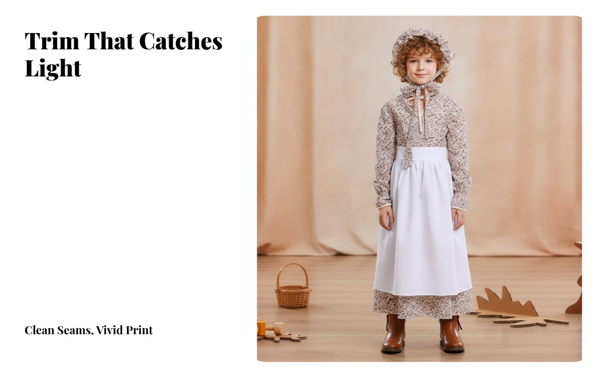Farmhouse Style Dress with Bonnet and Apron Floral Print Costume with Bonnet and Apron Long-Sleeved Folk Costume Classic for Girls, Kids, School Performances, Stage Events