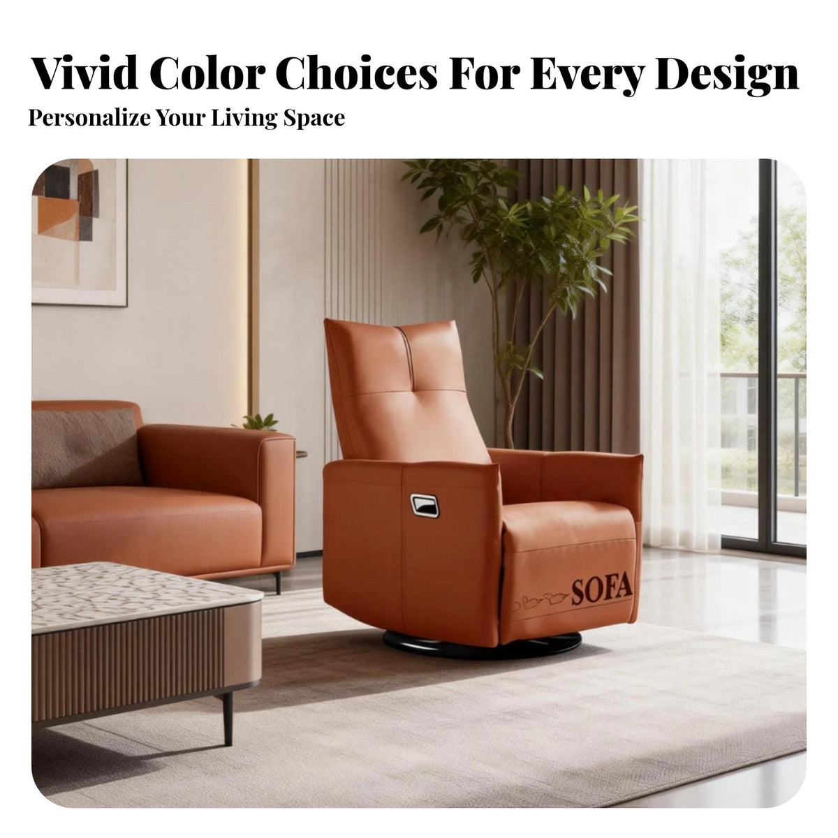 Genuine Leather pivot pivot recliner chair Recliner Modern Minimalist Design Lounge Chair Reclining Function Living Room Seating Rocking Motion for Homeowners, Seniors, Parents