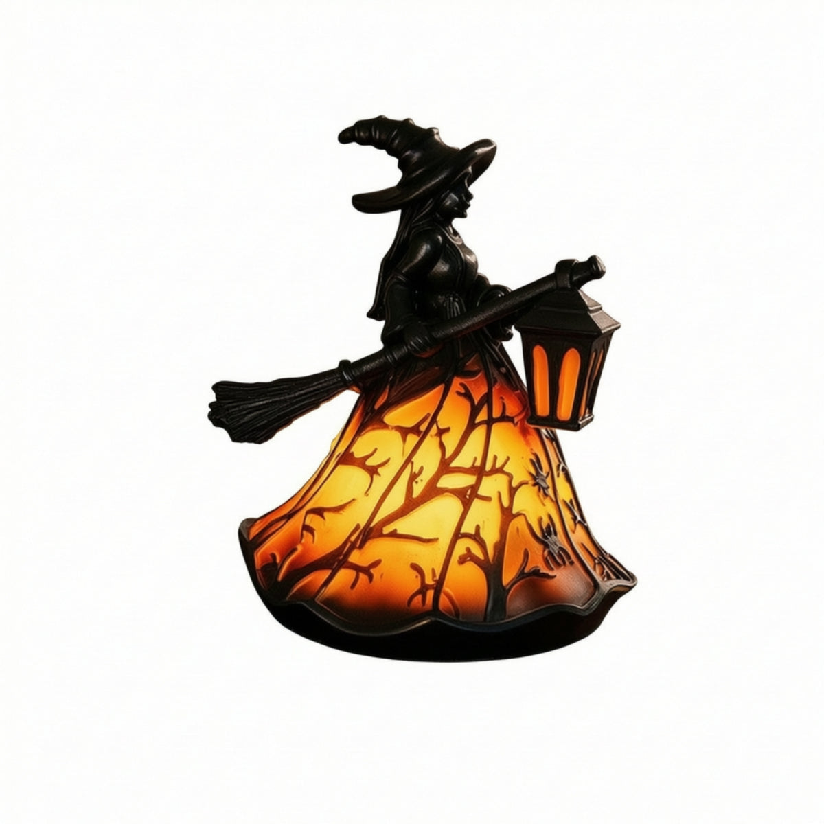 Tabletop Witch Statue with Lantern Seasonal Witch Figurine Gothic Halloween Lantern Sculpted for Collectors