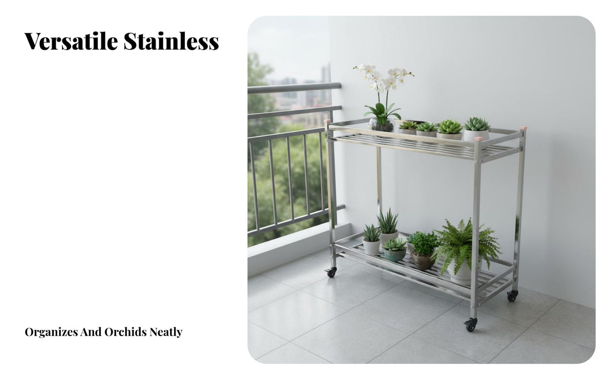 Mobile with casters 2-Tier blossom Pot trolley Minimalist and design 2-Tier Rolling trolley Floor-Standing Plant Stand Rust Resistant for Gardeners, Apartment Dwellers, Homeowners, Balcony, Patio, Living Room