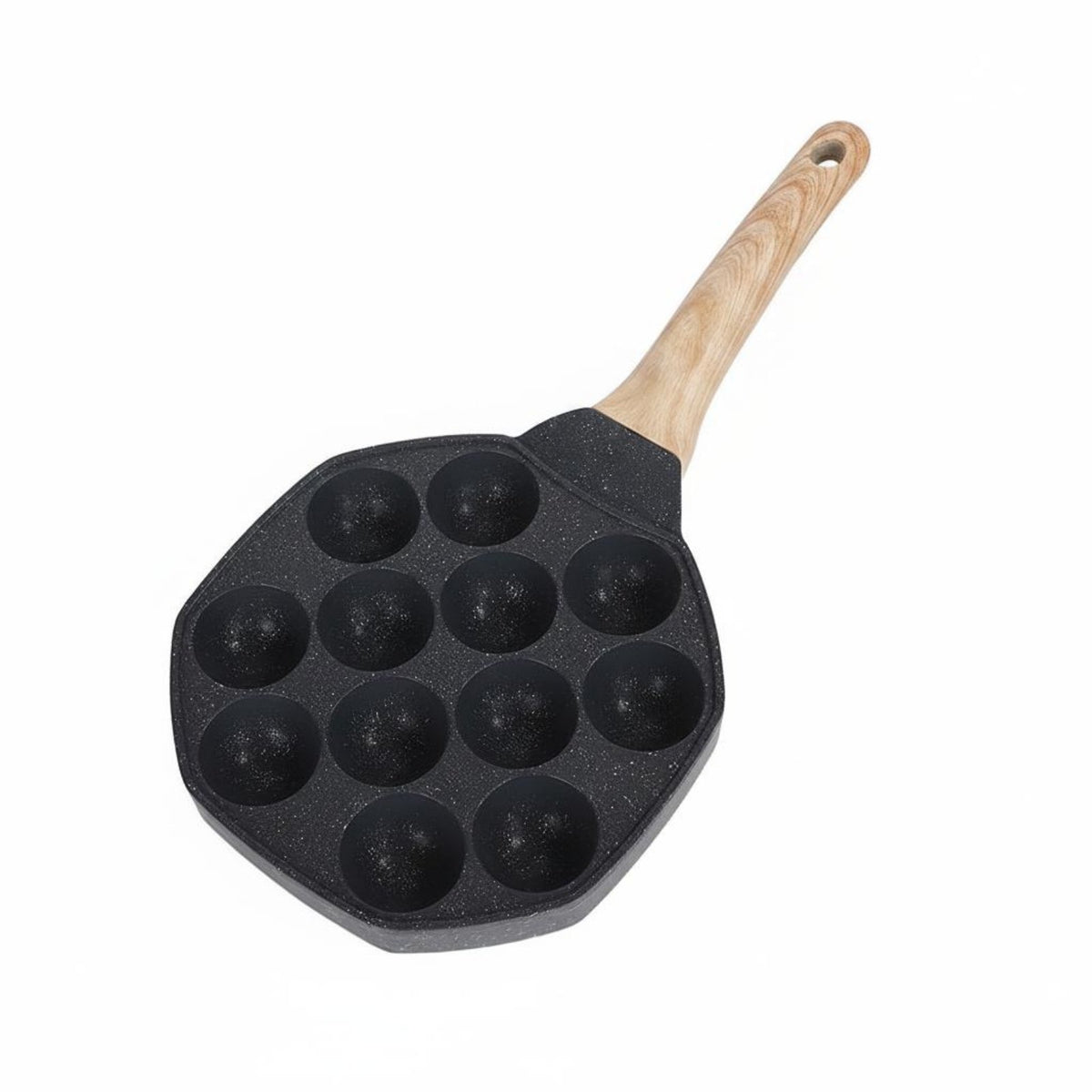 Easy to Clean Quail Egg Pan Wood Handle 12-Cup Egg Pan for Home Cooking