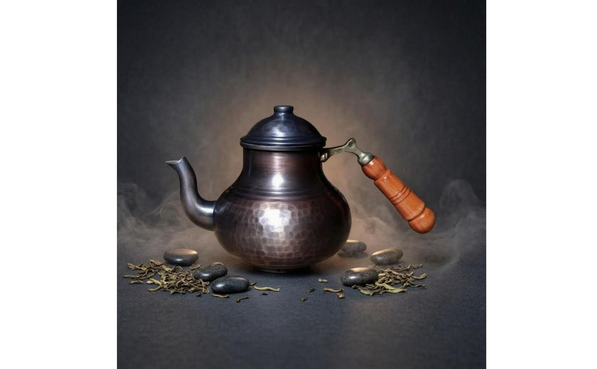 Wood Grip Handmade Copper Teapot Dark Finish Copper Tea Kettle Domed Lid Kitchenware Wooden Handle