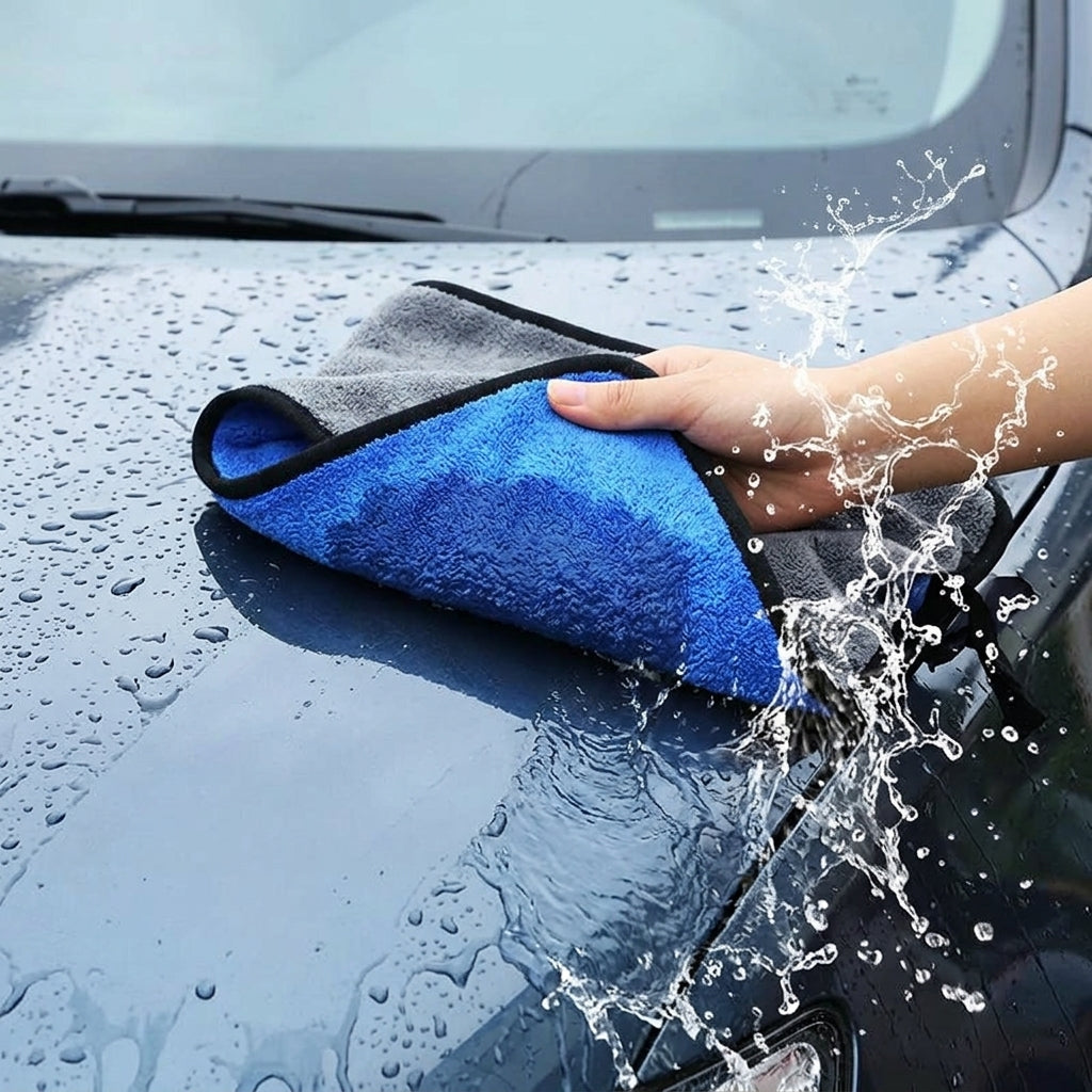 Double Sided Microfibre Cloth and Microfibre Towel 3-Pack, High Absorbency Lint-resistant Car Washing Rags, Glass Cleaning and Multi-Purpose Use