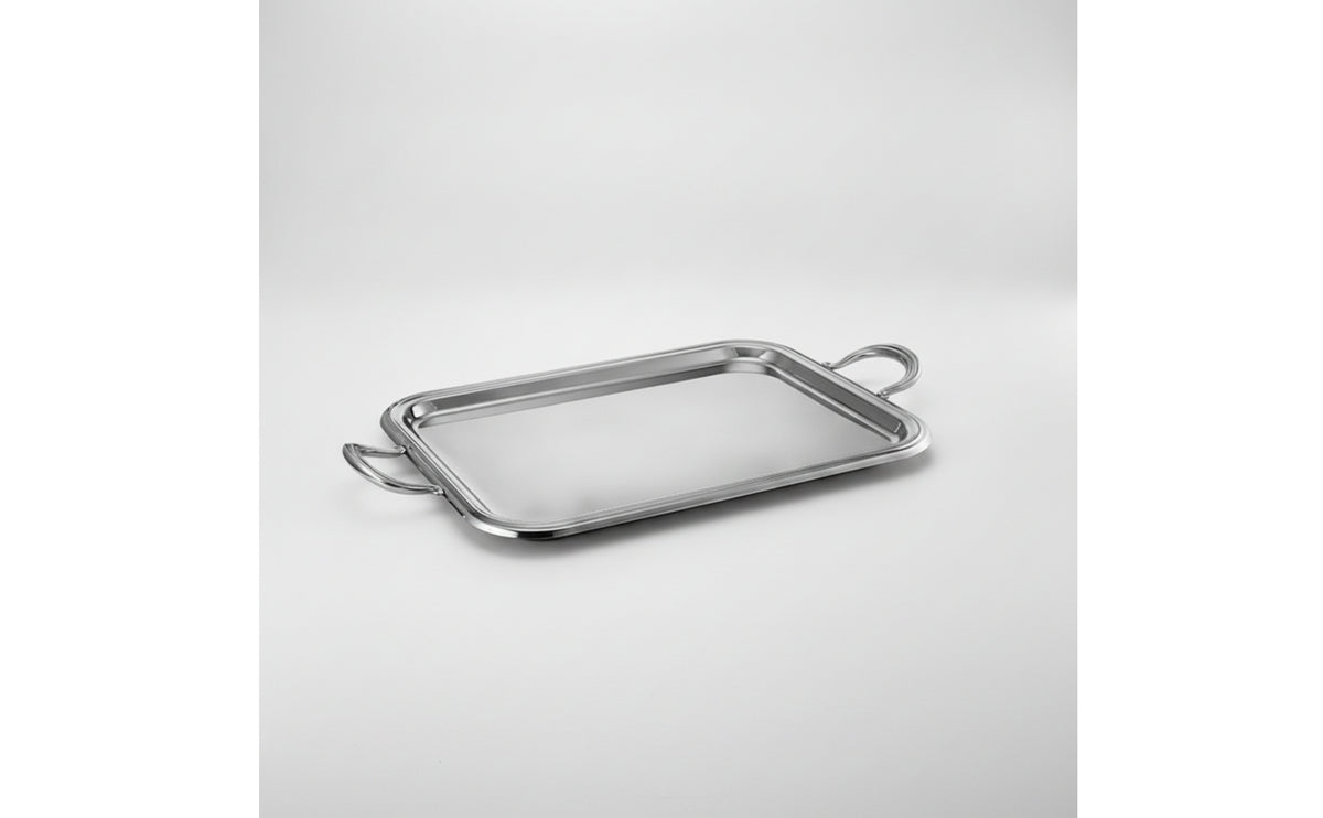 Stainless Steel Tray with Handles Mirror-Polished Serving Tray with Handles Silver Metal Platter for Hosts, Homeowners, Tea Service, Dessert Display