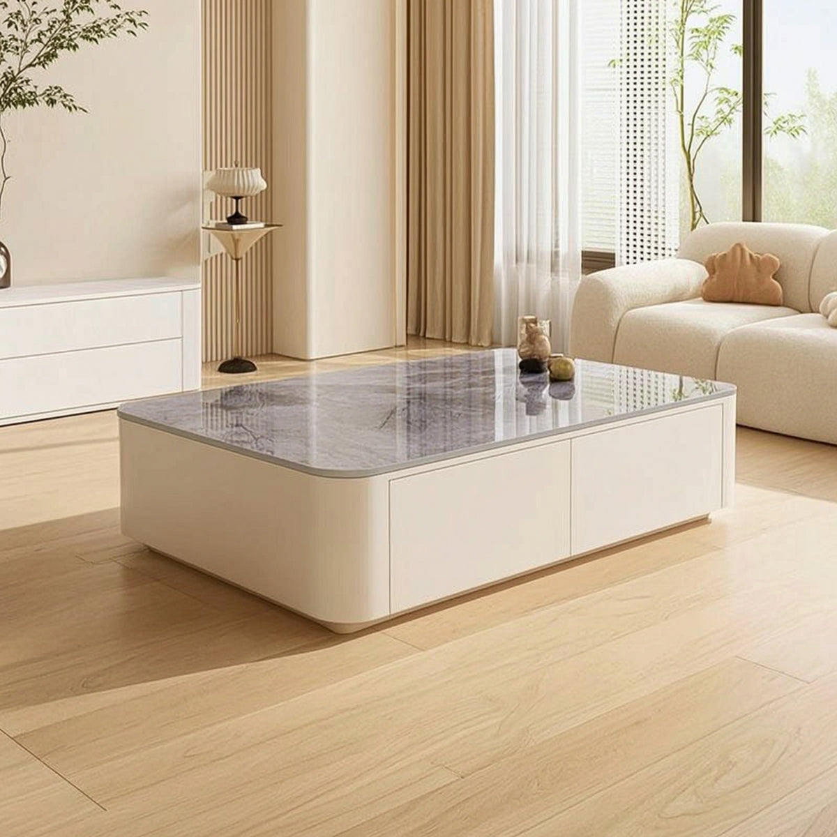Glass Coffee Table Minimalist Coffee Table with Storage Modern Furniture for Families, Living Room, Small Apartment