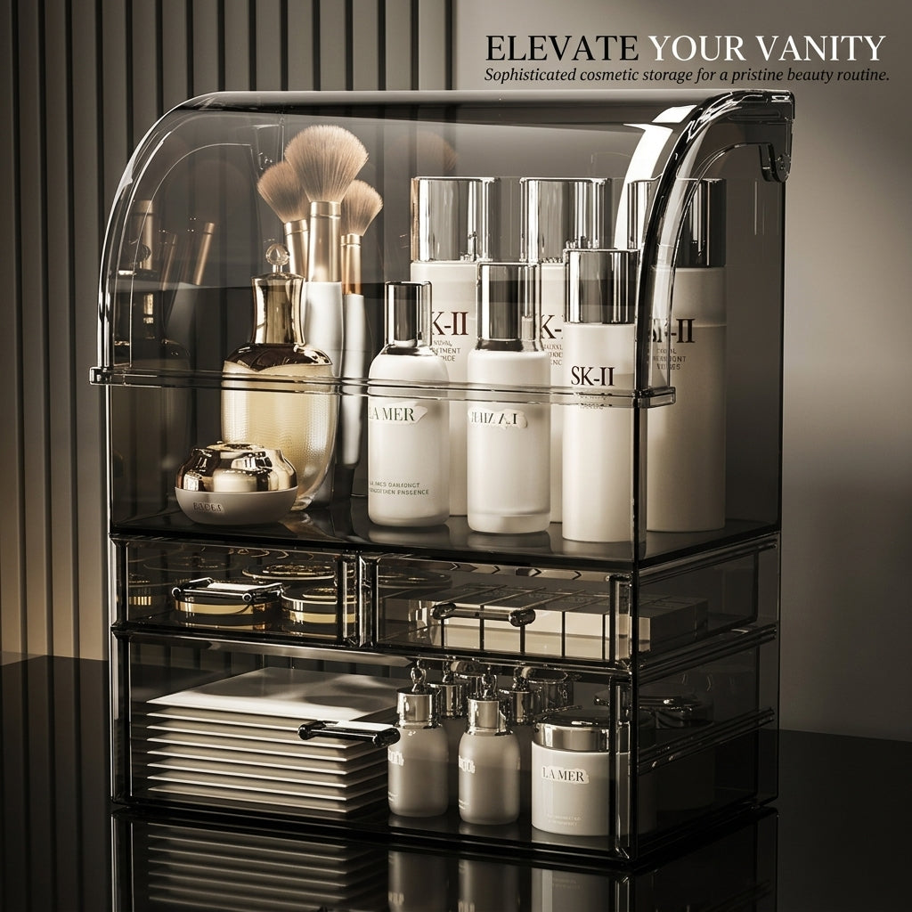 Cosmetic Storage Box Acrylic Organizer with Drawers, Clear with Lid for Makeup Bedroom Vanity and Bathroom Counter Organization, Large Capacity