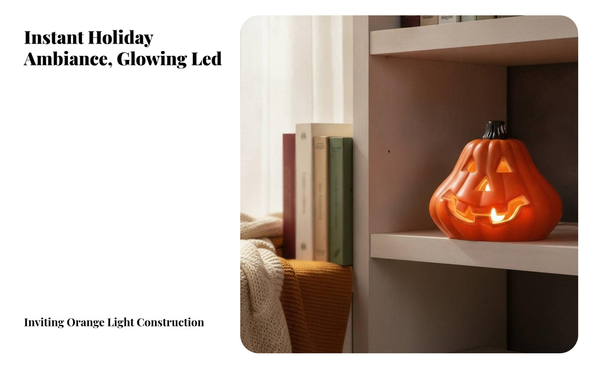 Cord Halloween Pumpkin Lantern | Carved Cutout Face, Warm inside warmth, for Tabletop