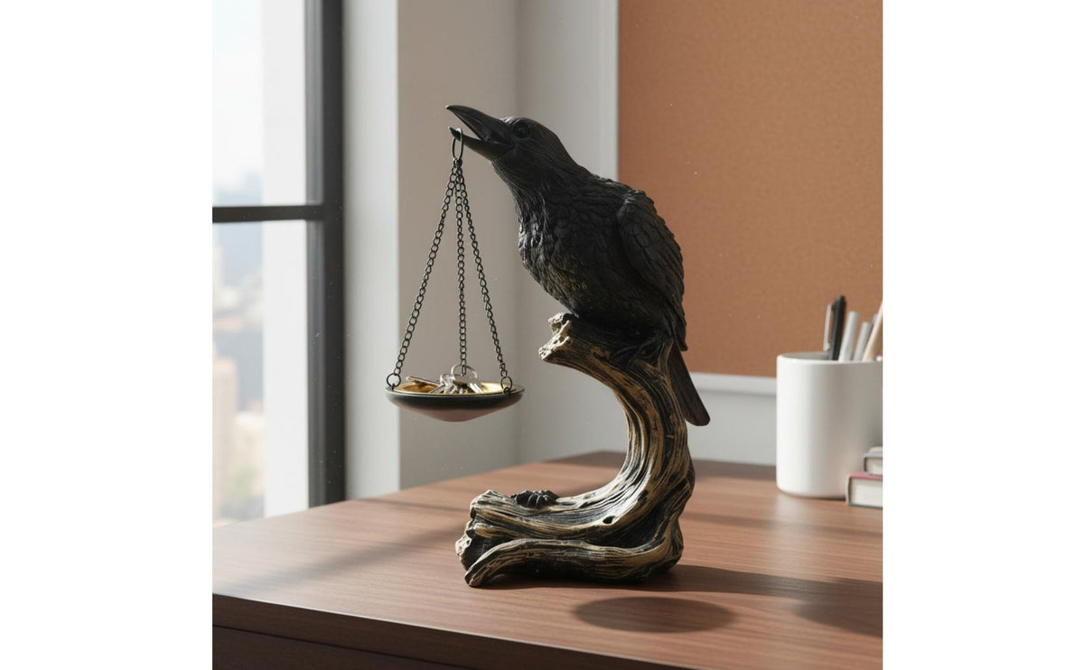Realistic Black Crow Resin Craft Black Bird Sculpture Easy Setup for Themed Room