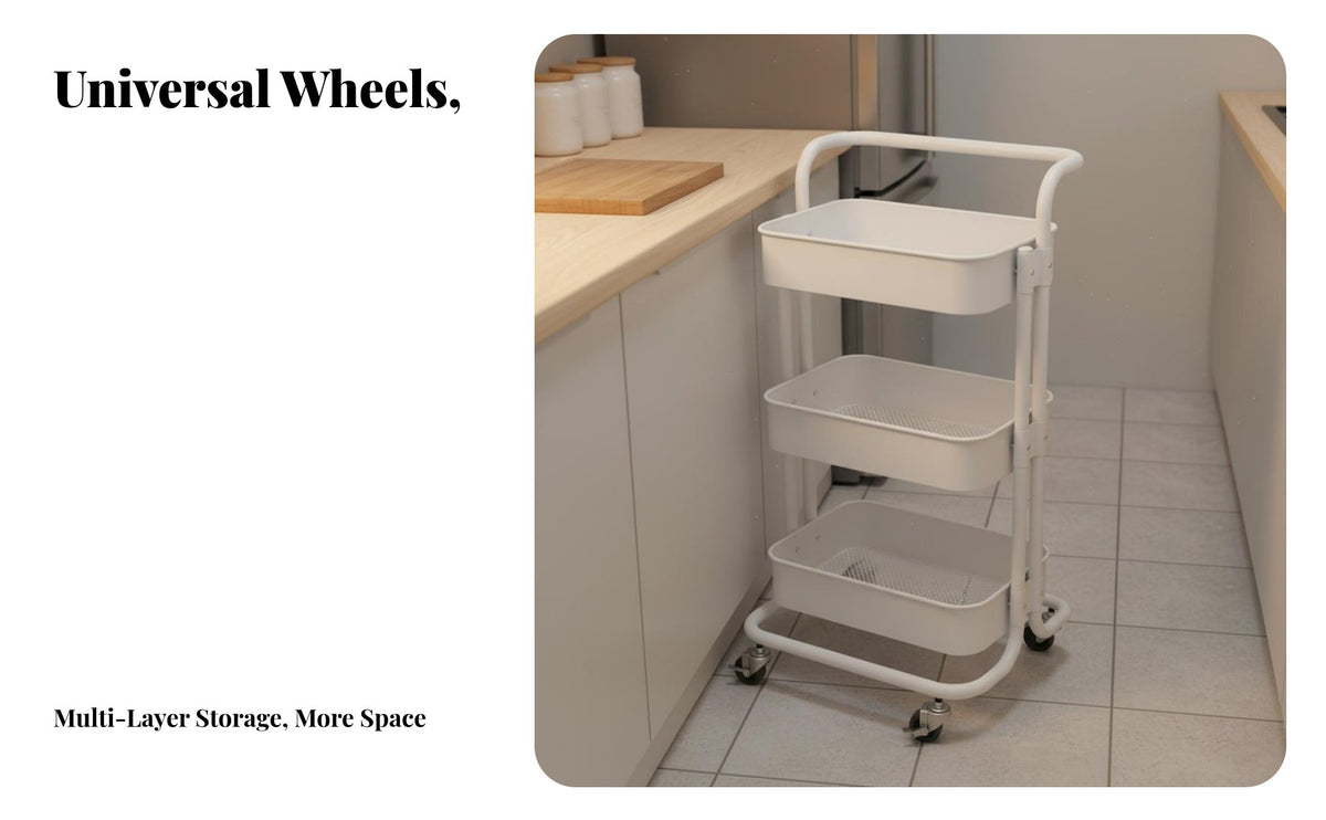 Mobile Storage Rack Space-Saving Wheeled Storage Rack Push Handle Multi-Layer Trolley for Parents, Kitchen, Washroom, Living Room