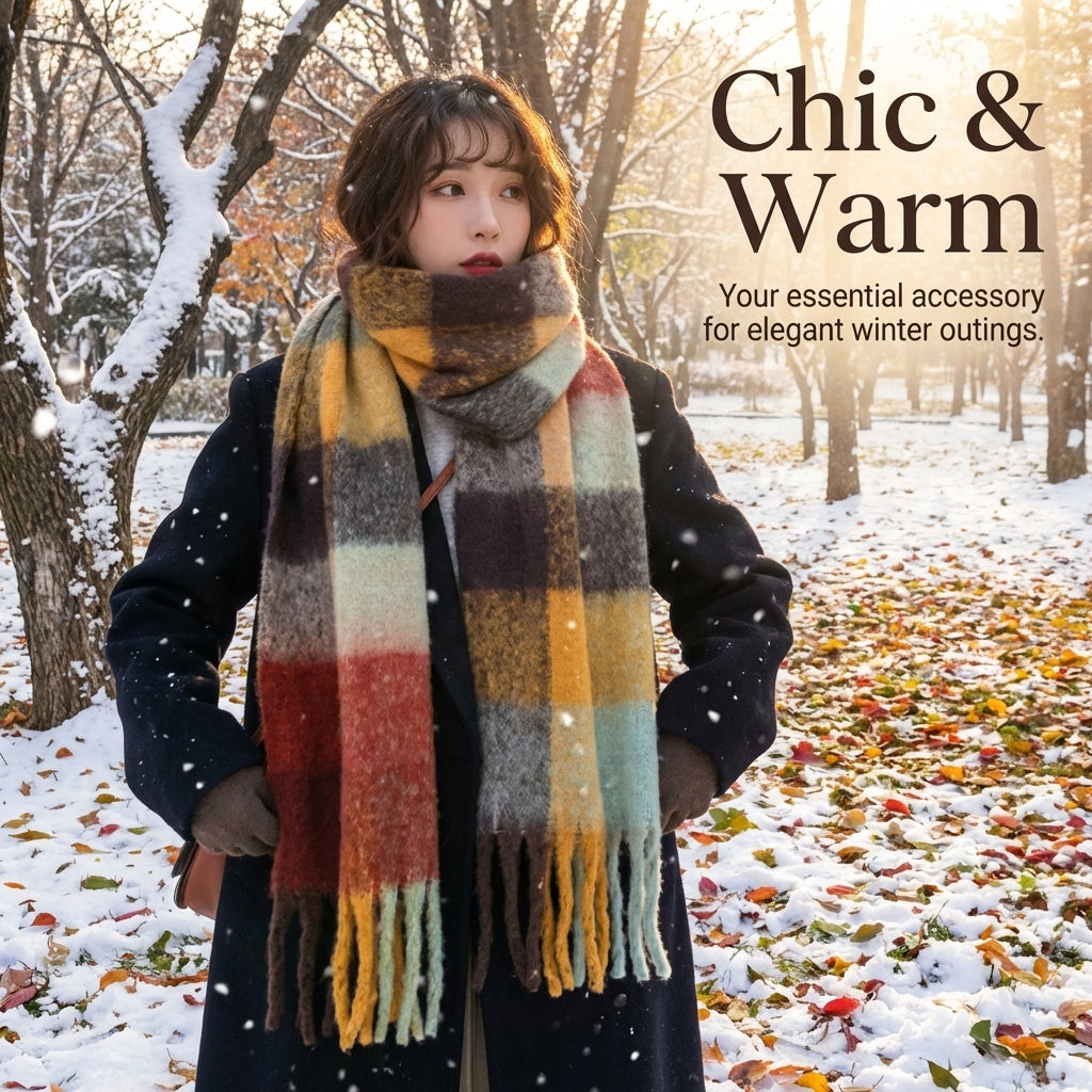 Plaid Scarf for Women Oversized, Checkered Blanket Scarves for Weather, Long Length Wrap Shawl Warm Soft Polyester Fiber