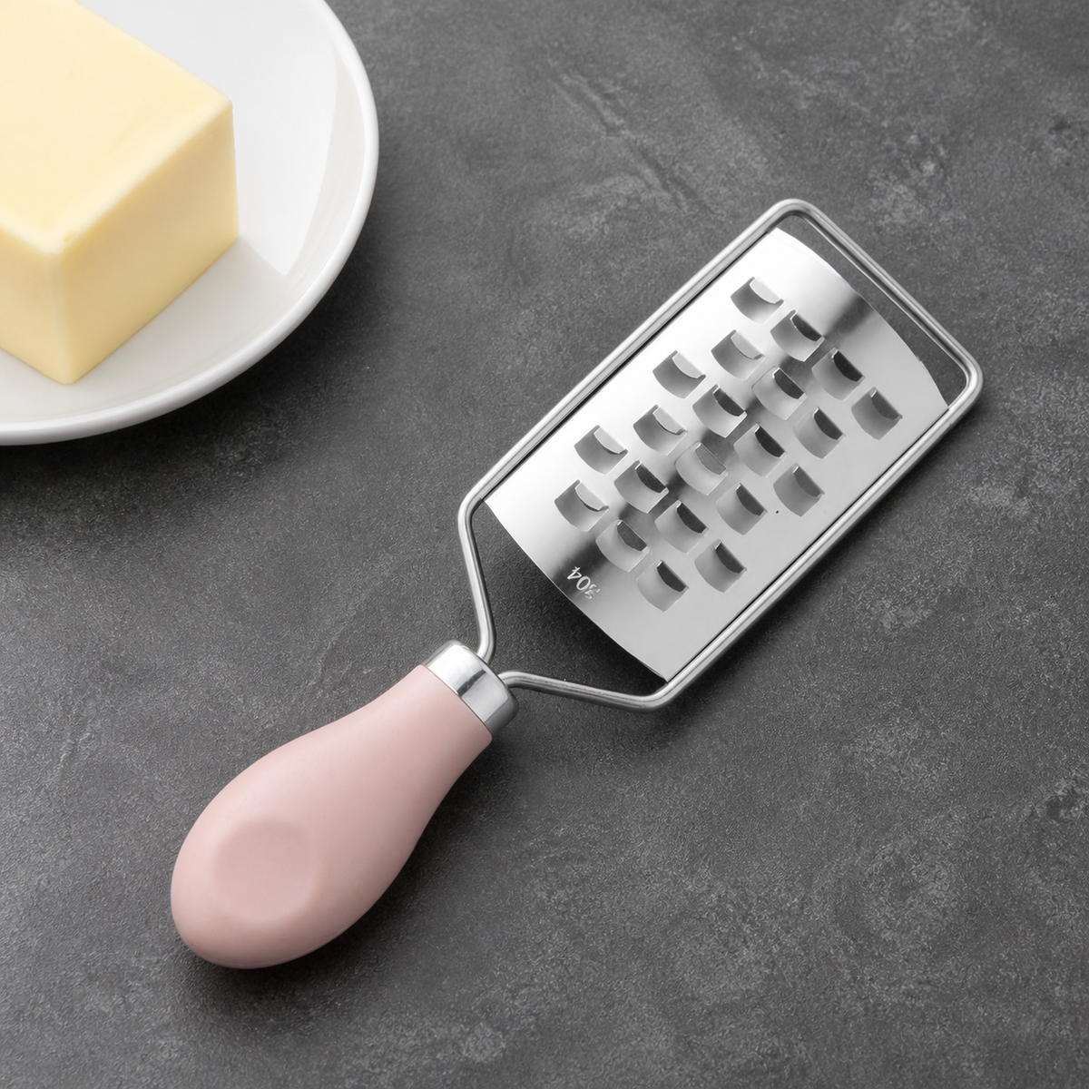 Stainless Steel Cheese Grater, Manual Kitchen Cheese Grater with Ergonomic PP Handle, Large Hole, Red