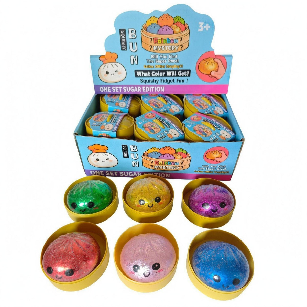 12 Pieces Slow Rebound Squishy Bun Fidget Toy Bubble-Bead Surface Bun-Shaped Squishy Toy Glittery Relief Item Translucent