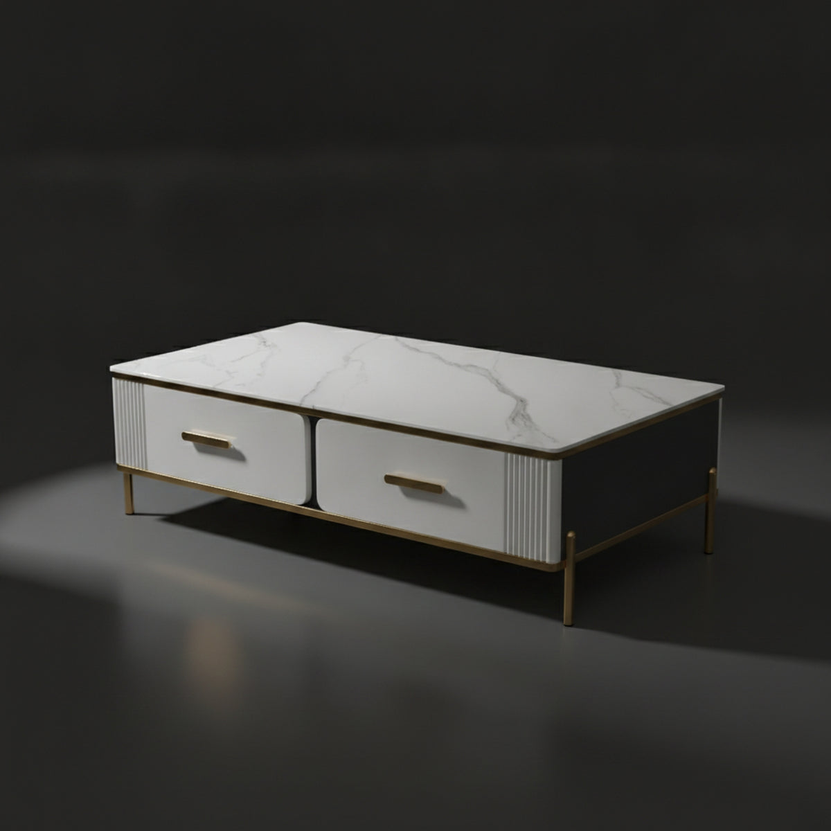Coffee Table with Drawers Gold Trim Rectangular Coffee Table Modern Furniture for Living Room, Apartment, Lounge