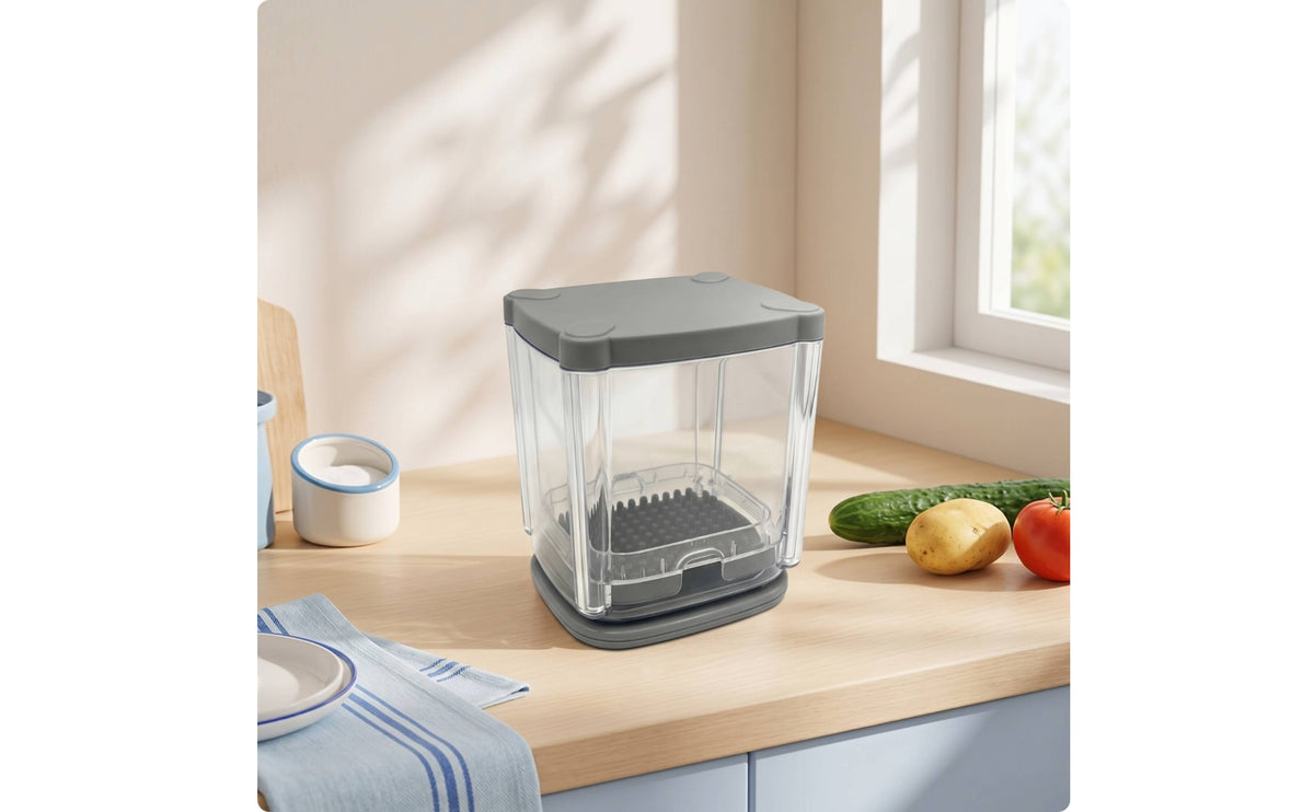Kitchen Prep Tool with Container Enclosed Fruit Cubing Tool Countertop French Fry Cutter for Home Cooks, Meal Prep, Kitchen, Small Kitchens