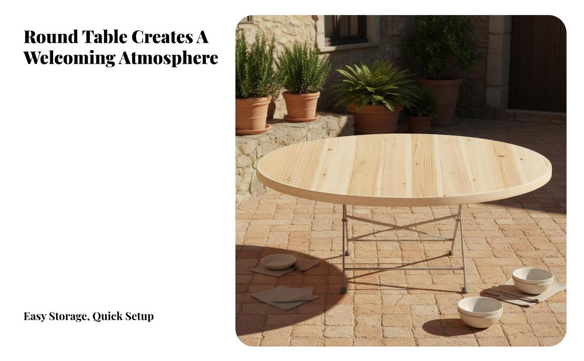 Round Folding Table Foldable Large Folding Banquet Table Space Saving Home Furniture for Caterers, Restaurant Owners, Cafeteria, Parties