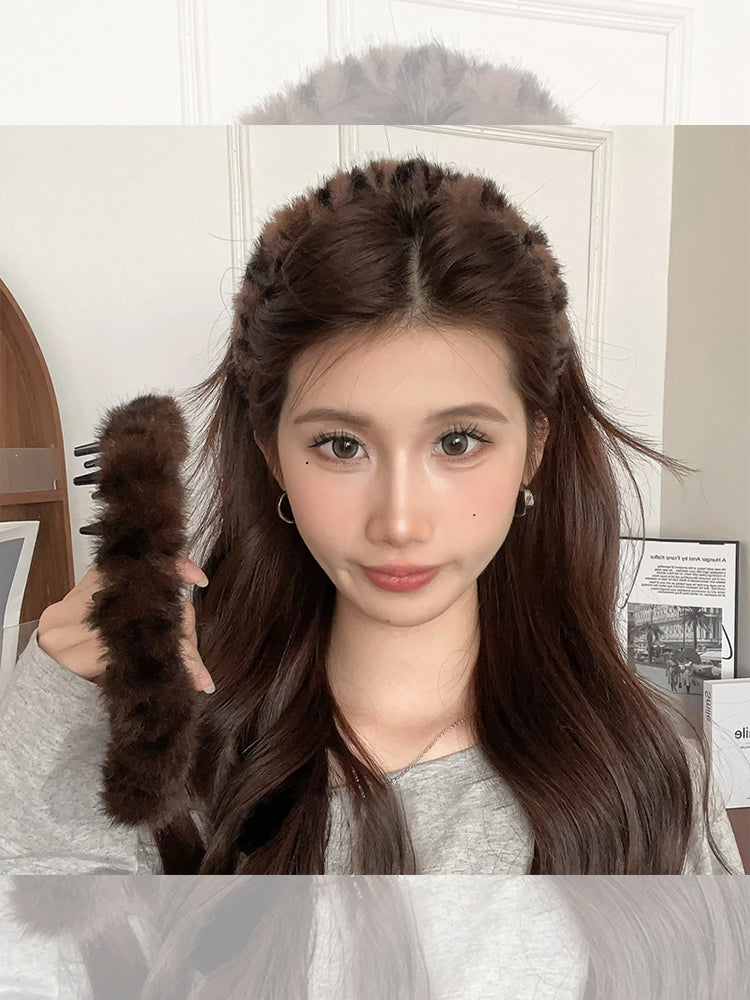 复古毛绒豹纹发箍女2025新款洗脸化妆敷面膜秋冬头箍增高颅顶头饰