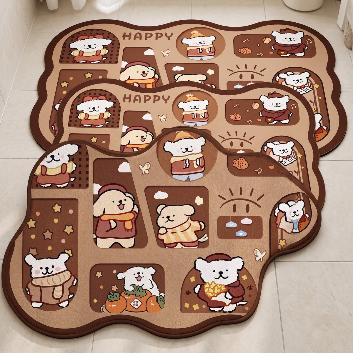 Cartoon Diatomaceous Earth Bath Mat Absorbent Non-Slip Quick Dry Floor Mat for Bathroom Shower Entryway