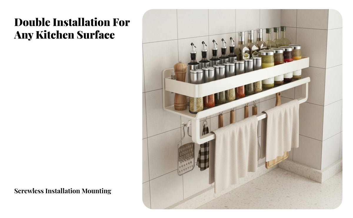 Drillwithout Drilling Installation Wall-Mounted Seasoning Rack Multi-Functional Seasoning Rack Multifunctional Kitchen Organizer Easy to Clean for Homeowners, Home Cooks, Families, over Countertop, Pantry, Cabinet