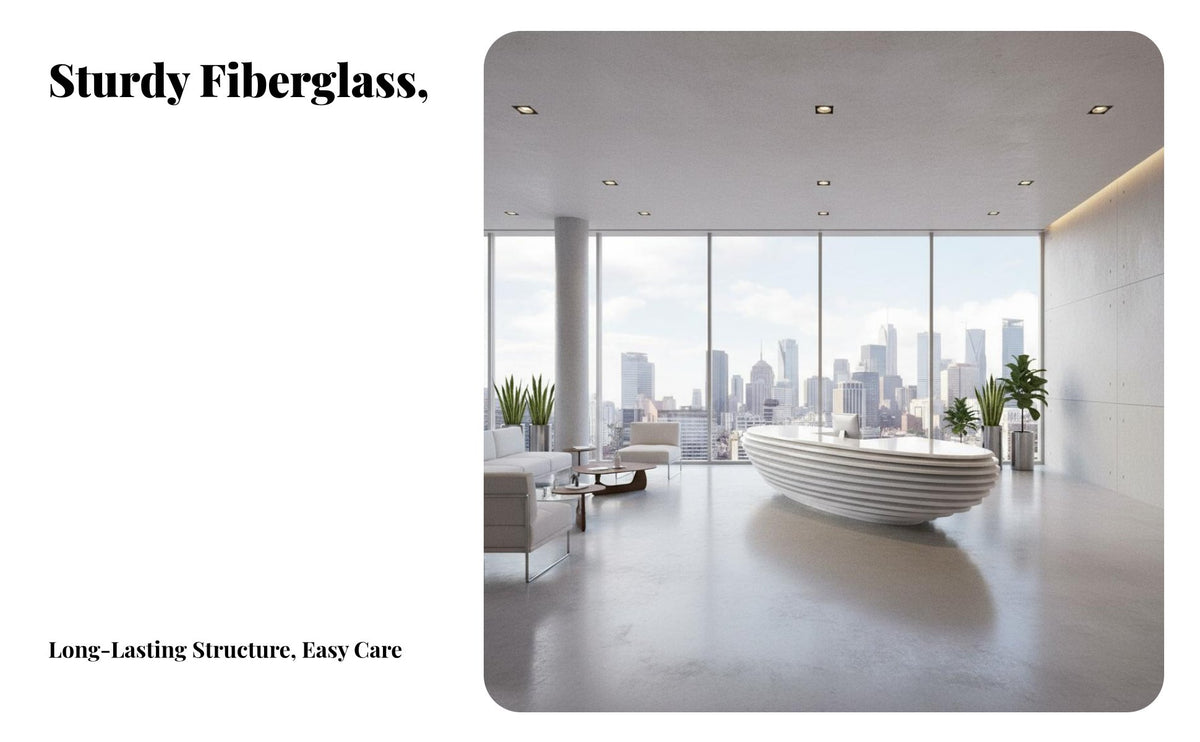 Fiberglass Reception Desk Hand-Polished High-Gloss Coating Ed Finish Front Desk Glossy White Checkout Counter for Retailers, Receptionists