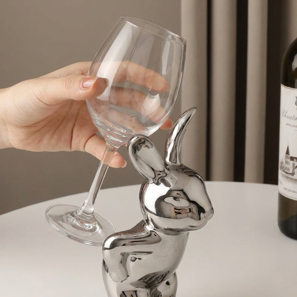 Bunny Beverage Bottle Holder Light Luxury Design Ceramic Animal Statue Creative Design Abstract Bunny Sculpture for Collectors, Dining Table