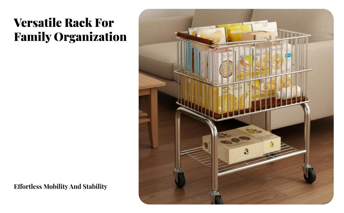 Mobile Storage Trolley Large Capacity 2-Tier Rolling Cart 2 Tier Laundry Cart Lockable Casters Metal Clothes Hamper Wheels