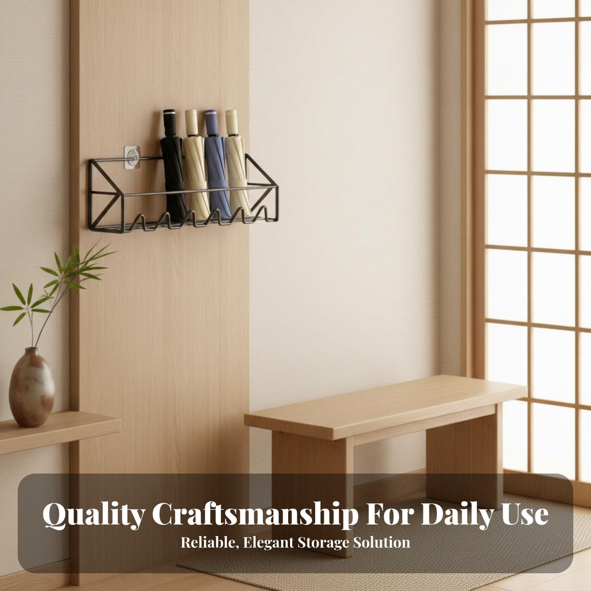 Wall Mounted Umbrella Holder Easy to Install No Drill Umbrella Stand Space Saving Behind Door Storage Rack for Homeowners, Families, Hallway, Office