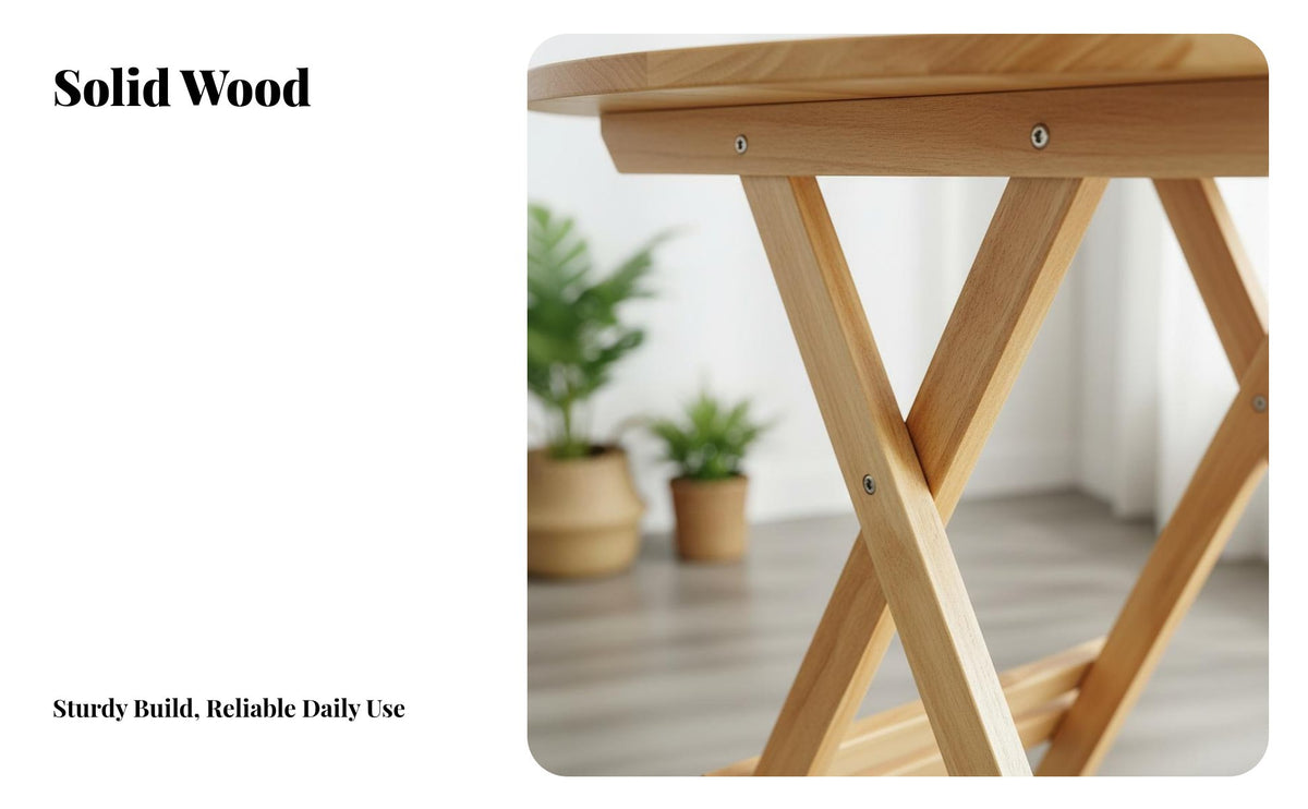 Foldable Design Solid Wood Folding Table Installation-No-Assembly Portable Wooden Dining Table Fully Assembled Collapsible Wooden Stand Space-Saving for Street Vendors, Apartment Dwellers, Market Stall, Outdoor, Camping, Balcony