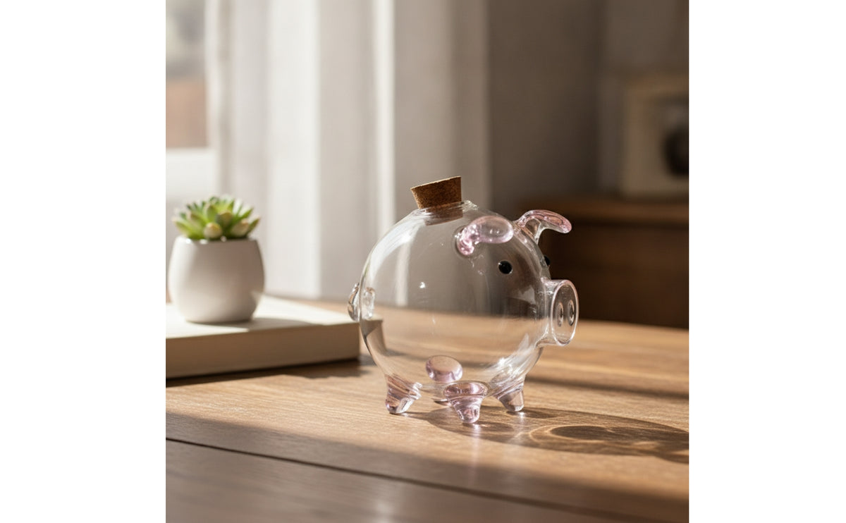 Glass Piggy Bank Transparent Piggy Bank Clear Money Box for Kids, Collectors, Desk, Shelf, Bedroom