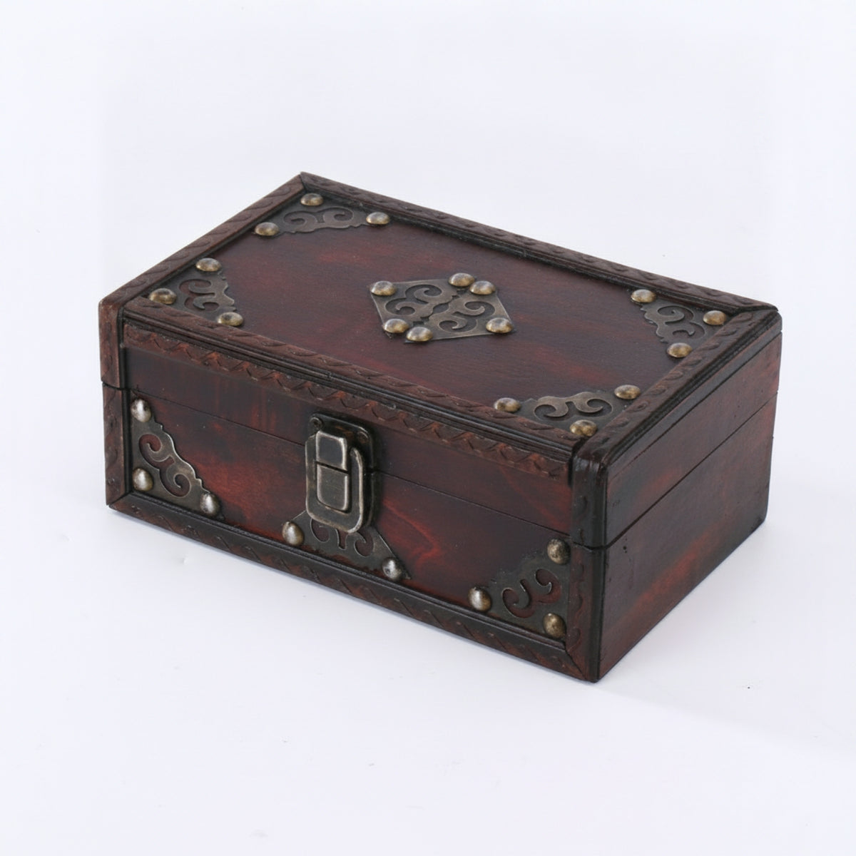 Vintage Wooden Box Classic Keepsake Box Chest Organizer Metal Latch Carved Details