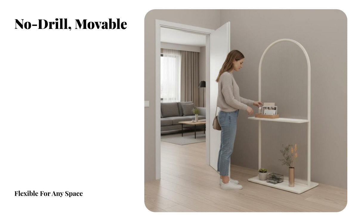 Modern Design Drill-Drill-Unobstructed Standing Glass Partition with Shelf Multi-Functional Drill-Drill-Unobstructed Standing Slatted Screen with Bookcase Drill-Drill-Unobstructed Installation Room Divider Easy to Clean for Apartment Dwellers, Homeowners