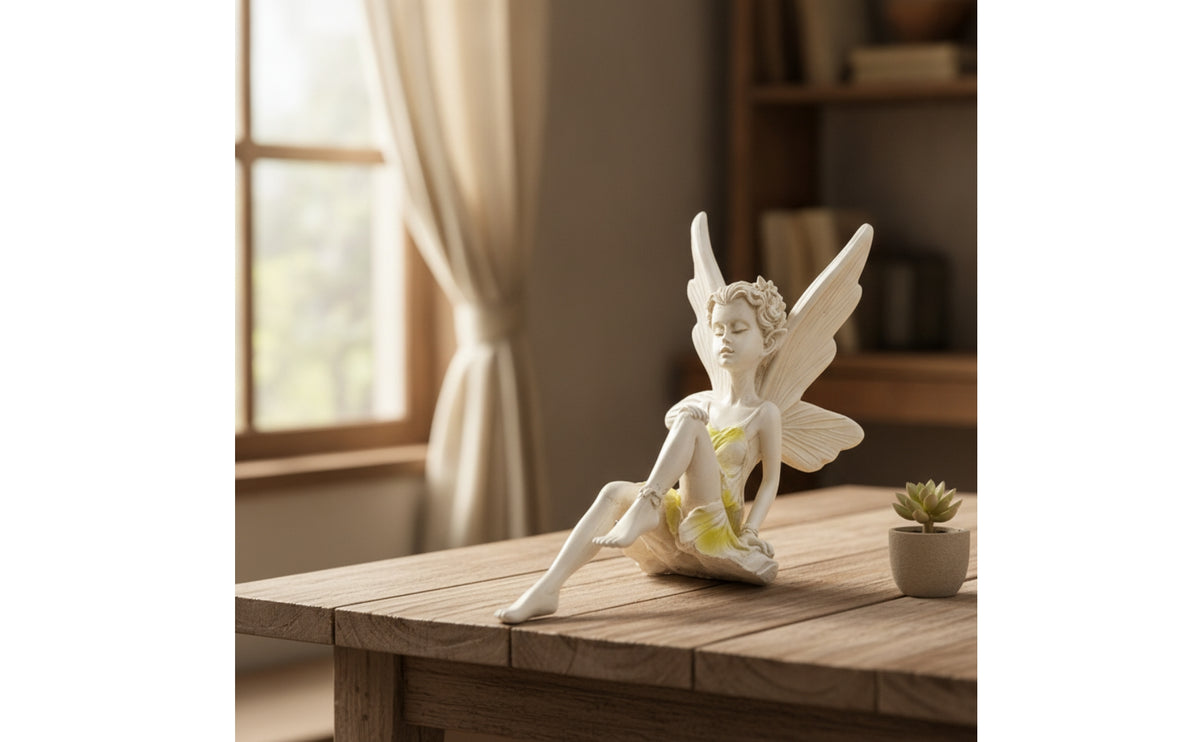 Resin Fairy Figurine with Butterfly Wings Decorative Fairy Figurine Indoor-Outdoor Sculpture with Butterfly Wings Sculpted for Gardeners, Tabletop, Bookshelf, Patio