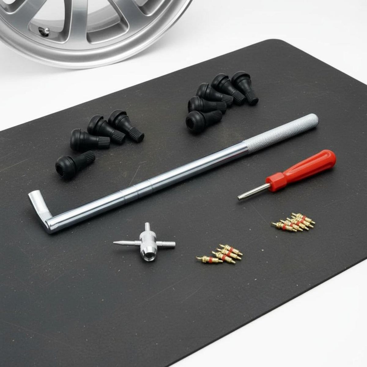 23pcs Universal Fit Tire Valve Stem Installation Tool Kit Multi-Functional Tire Valve Stem Tool Set Easy to Use for Mechanics, Car Owners, Garage