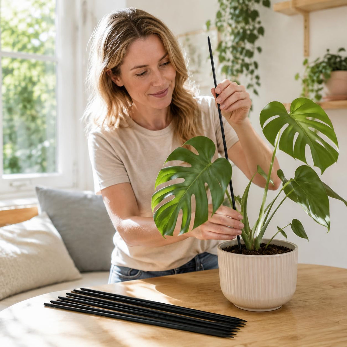 Plastic-Coated Bamboo Plant Support Stakes for Flowers and Orchids, Garden Plant Straightening Rods
