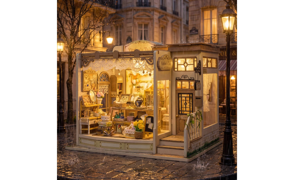 Miniature Jewelry Shop Model Kit with Light, Storefront Display, for Shelf