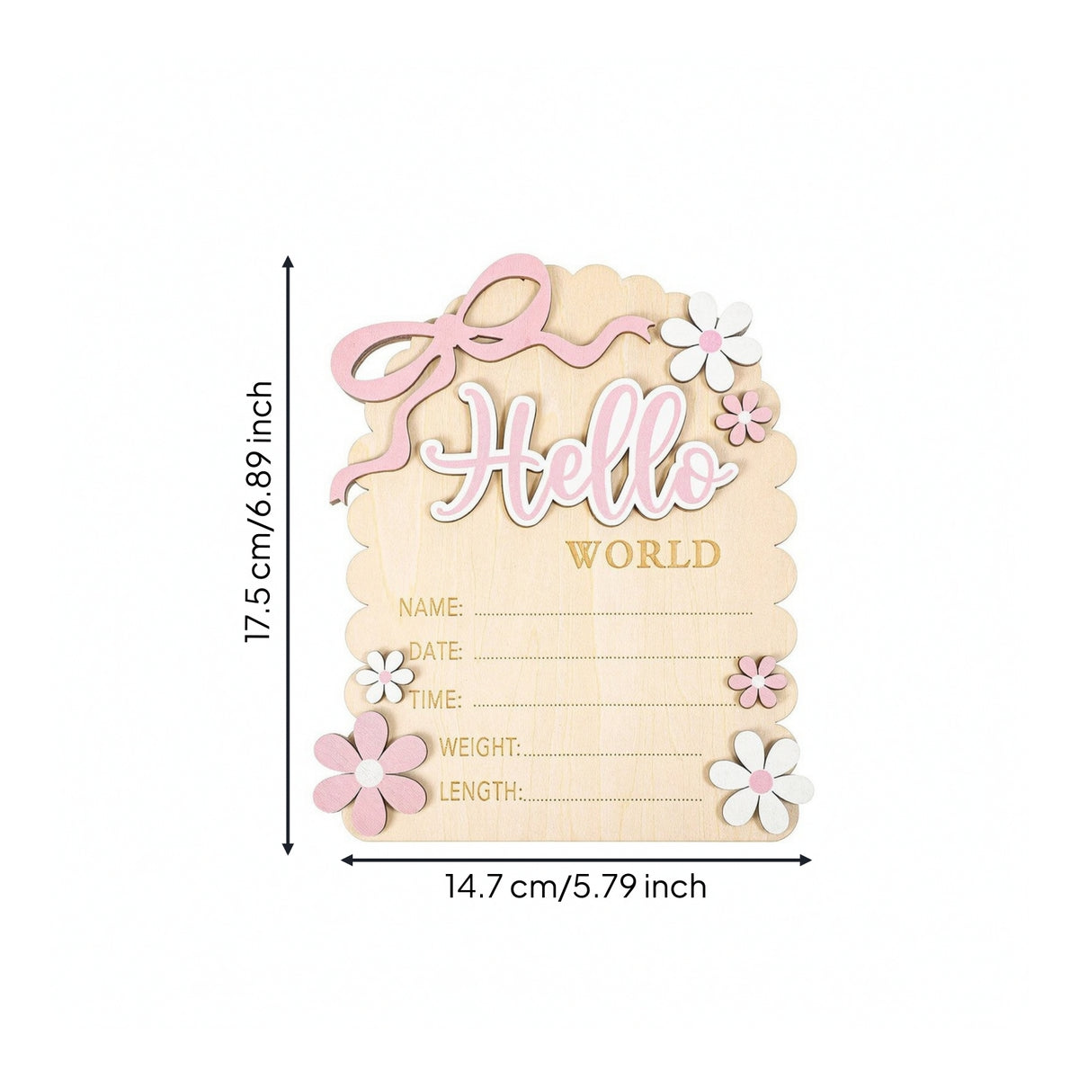 Wooden Baby Milestone Plaque with Ribbon Scalloped Birth Announcement Plaque Compact Welcome Baby Sign Lightweight for Expectant Parents