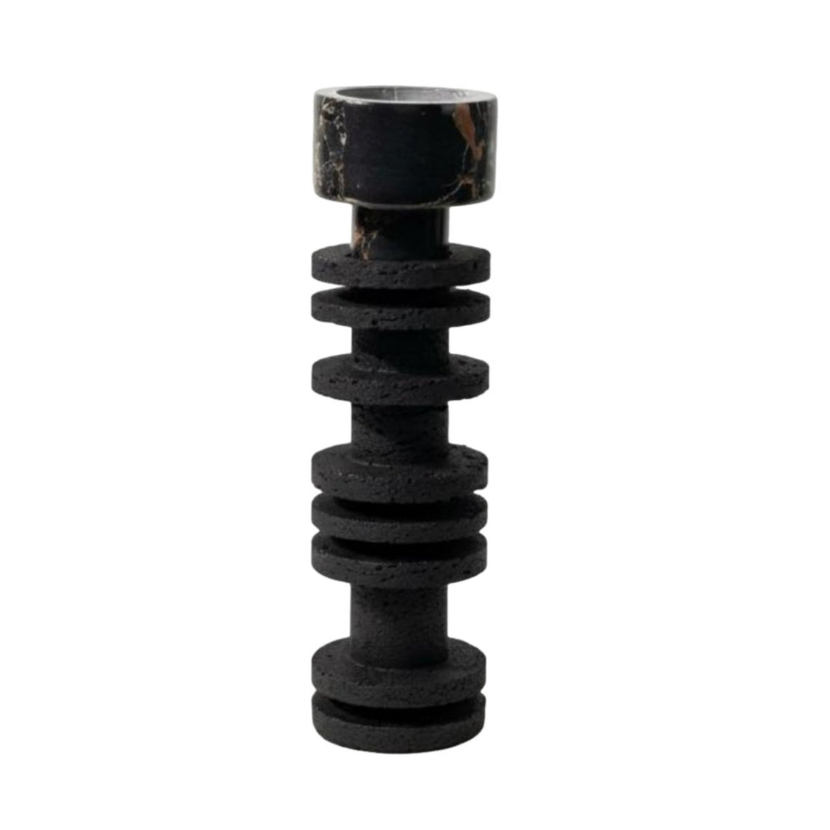 Stone Look Candlestick Textured Finish Black Candle Stand Stable Base Tall Candlestick Holder
