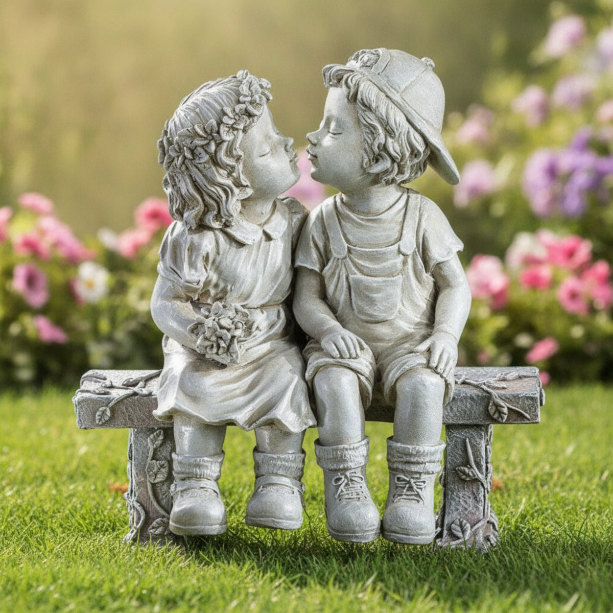 Boy and Girl Sculpture Artistic Design Childhood Sweethearts Sculpture for Patio