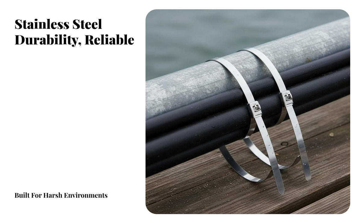 Stainless Steel Cord Tie Stainless Steel Zip Tie Fastening Hardware Rust Resistant Long-Lasting for Outdoor, Fencing