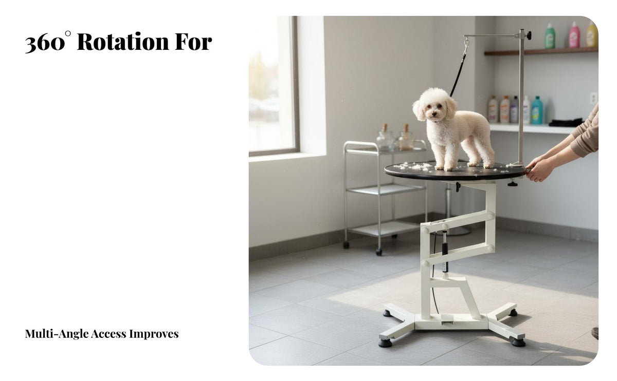 Hands-Effortless Foot Pedal Pneumatic Lift Grooming Table Non-Slip Tabletop Adjustable Pet Grooming Table Heavy-Duty Frame Easy to Clean for Professional Groomers, Veterinary Office, Home