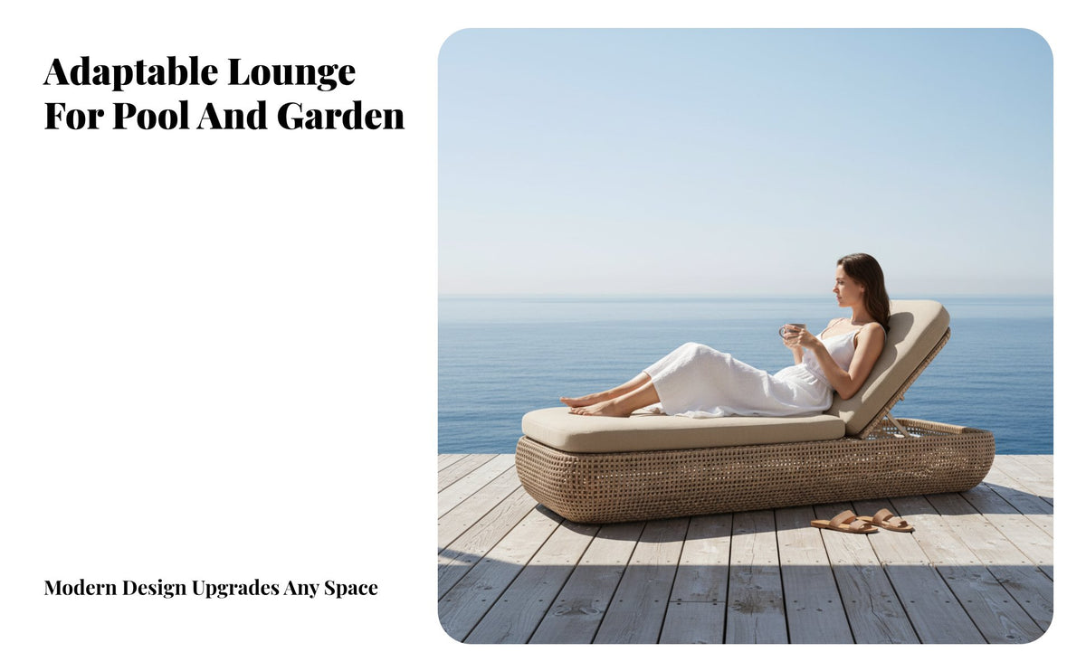 Weather-Resistant Woven Wave Recliner premium design Adjustable Sunbed Modern Design Sunlounger Er& and headnomic Shape for Hoteliers, Sunbathers, homeowners, waterside, Garden, vacation destination, Beach