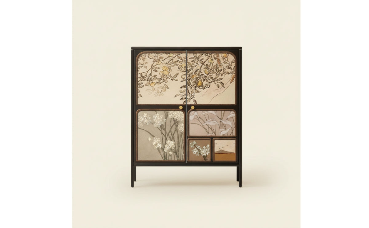 Highlight Cabinet Black Metal Cabinet with Doors Freestanding Credenza for Living Room, Small Apartment