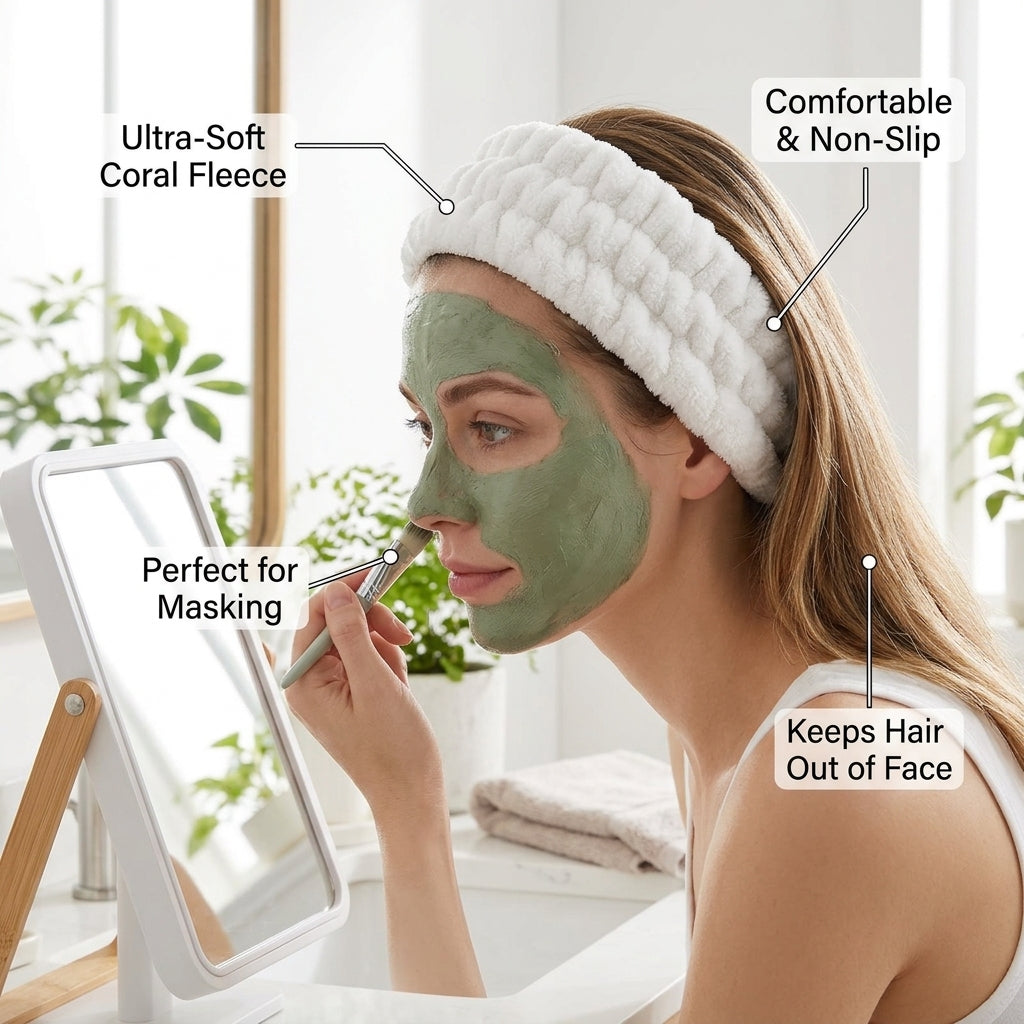 Face Washing Headband for Teens Skincare Routine, Soft Fleece Cosmetic Non-Slip, Elastic for Makeup Application, Checkered Pattern Facial Hairband