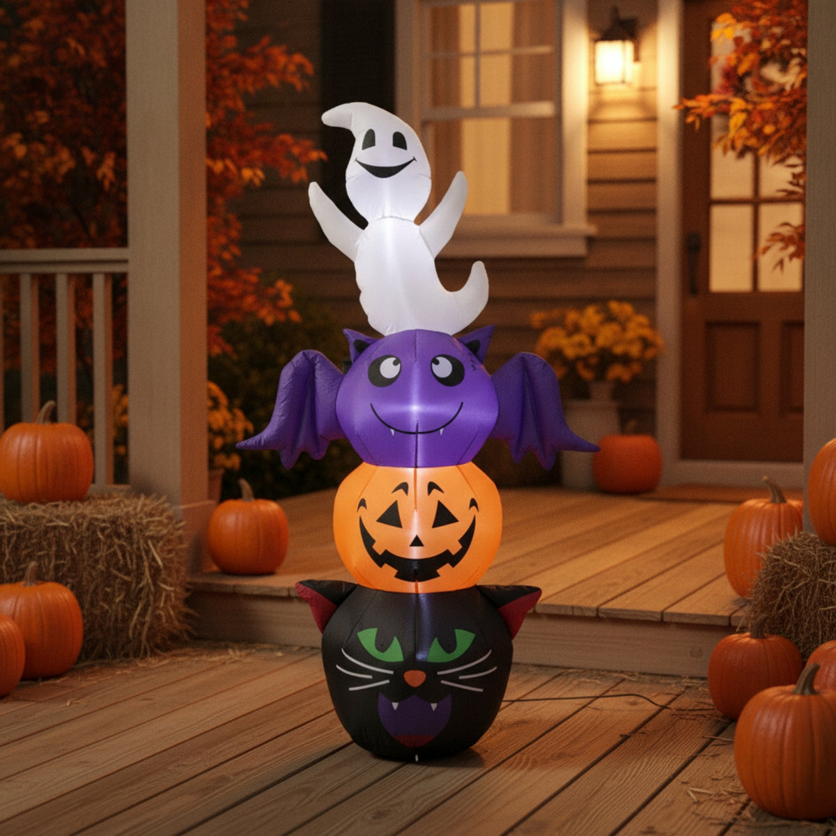 stackable specters with Black Cat and Pumpkin Spooky Halloween Inflatable Giant Inflatable Yard Decoration for Porch