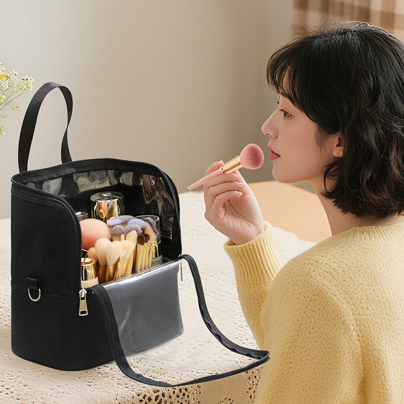 Portable Cosmetic Brush Storage Bag with Transparent Sections