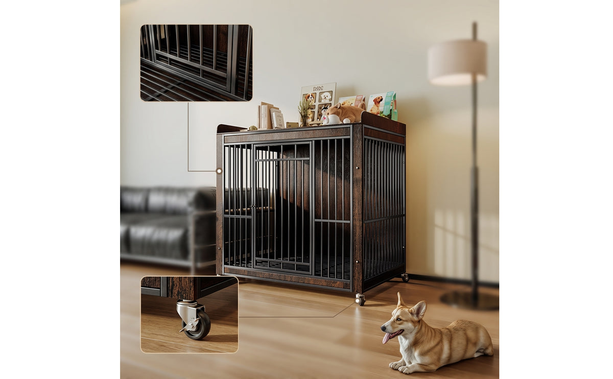 Furniture Style Dog Crate Sturdy Dog Crate with Wheels Indoor Pet Kennel for Dogs, Living Room, Entryway