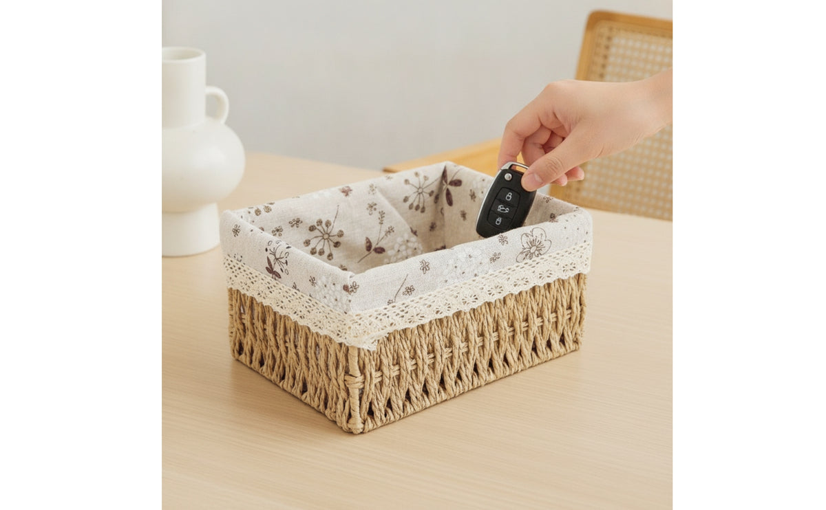 Woven Basket with Lining Practical Storage Box Desktop Organizer for Bedside Table