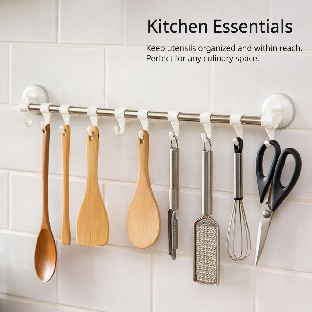 Students' Multi-Hook Rack for Dorm and Home Organization, Traceless Organizer Hooks for Secure Storage, No-Drill Kitchen Towel